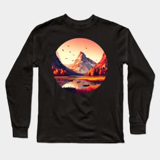 Low Poly Autumn Mountain and Lake Long Sleeve T-Shirt